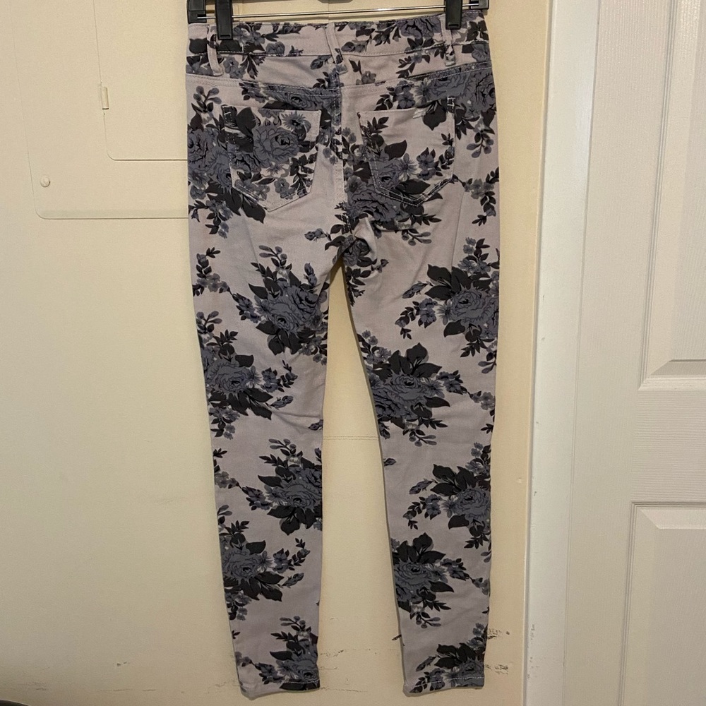 Material Girl Grey W/ Blue Hues Flowered Jeans